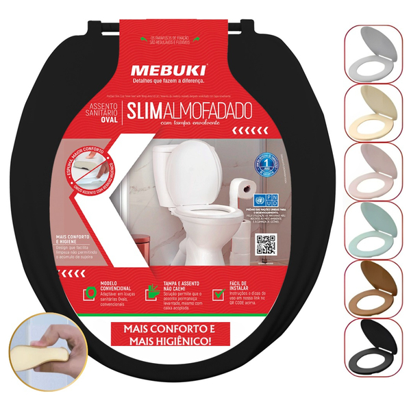 Assento Saniário Almofadado Oval Preto Para O Vaso Modelo Per