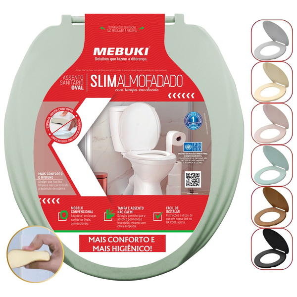 Assento Saniário Almofadado Oval Verde Para O Vaso Modelo Ara