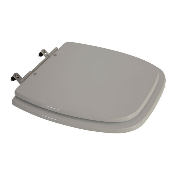 Assento Sanitário Póliester Branco Fechamento Comum Fixação Prata para Vaso Celite Fit