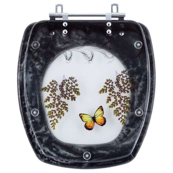 Assento Sanitário Decorado Borboleta City Preto Vaso Celite