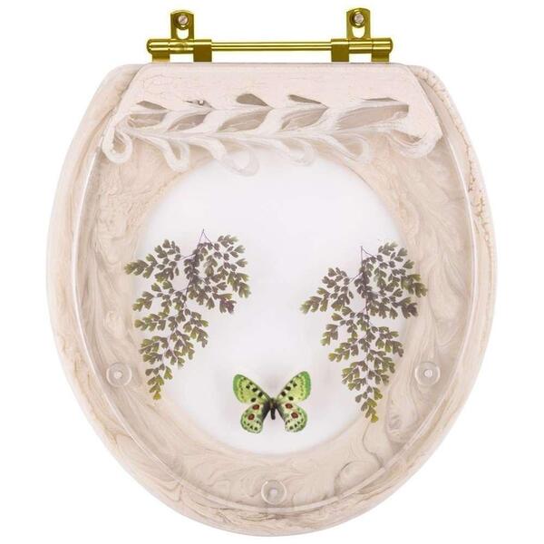 Assento Sanitário Decorado Oval Convencional Bege Claro Com B