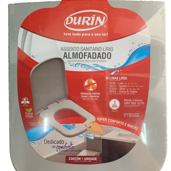 Assento Sanitário Luxo Lírio Almofadado Cinza Claro Durin 108