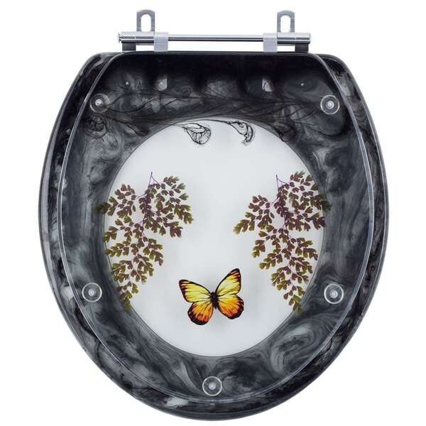 Assento Sanitario Poliester Decorado Borboleta Colonial Preto