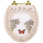 Assento Sanitário Poliester Oval Areia Decorado Borboleta Ver