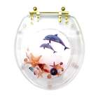 Assento Sanitário Poliéster Oval Cristal Golfinho Conchas Com