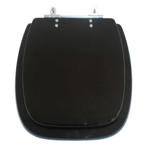 Assento Sanitário Póliester Preto Fechamento Comum Fixação Prata para Vaso Celite Fit