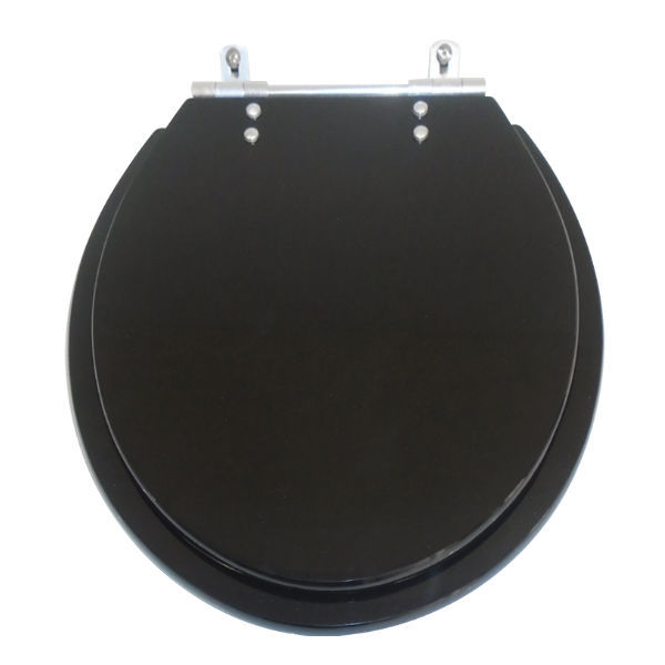 Assento Sanitário Póliester Preto Fechamento Comum Fixação Prata para Vaso Celite Qualquer vaso oval