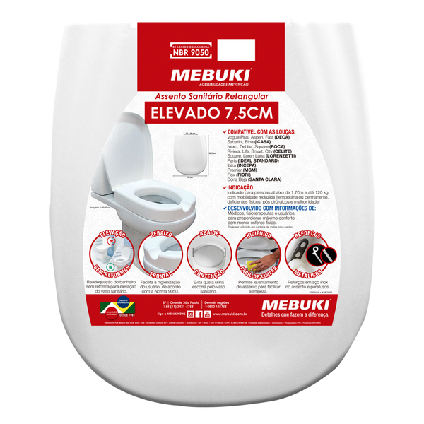 Assento Sanitário Retangular Polipropileno Branco Fechamento Comum Mebuki