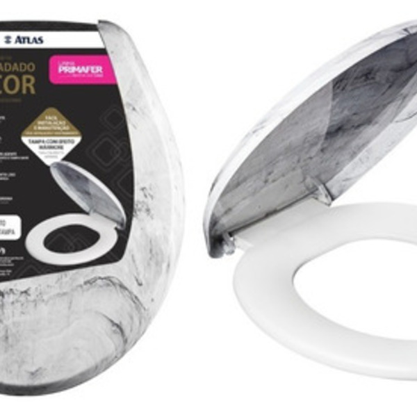 Assento Sanitário Tampa De Vaso Almofadado Mármore Branco