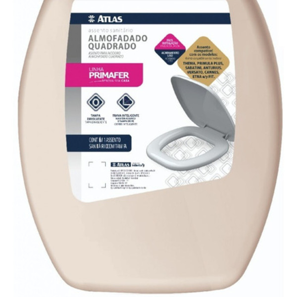 Assento Sanitário Tampa De Vaso Almofadado Quadrado Bege