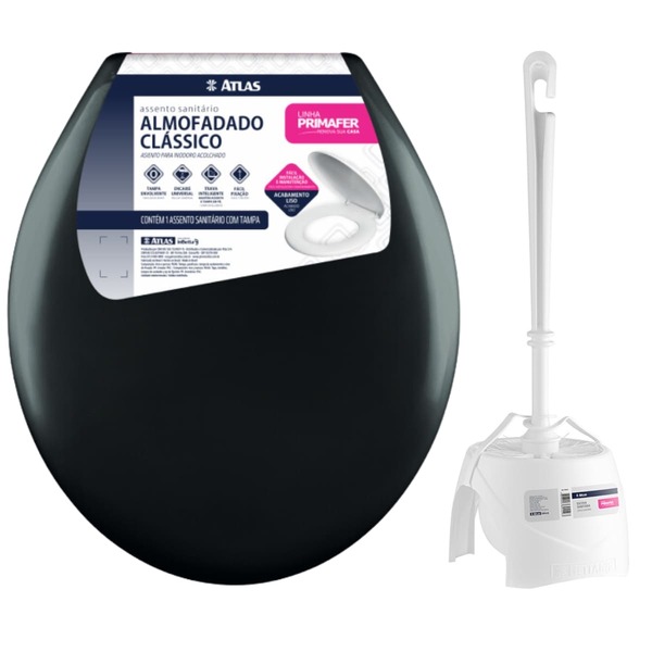 Assento Tampa Vaso Sanitário Oval Almofadado + Escova Sanitár