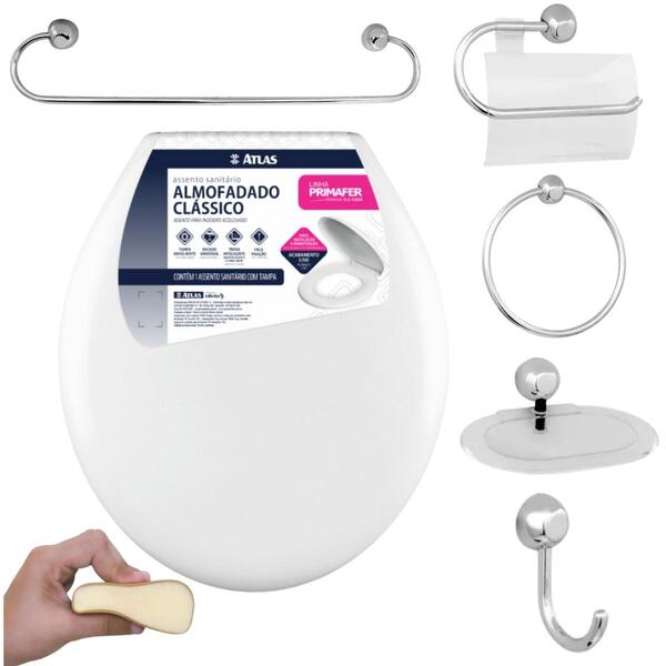 Assento Tampa Vaso Sanitário Oval Almofadado Branco + Kit Par