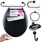 Assento Tampa Vaso Sanitário Oval Almofadado Preto + Kit Para