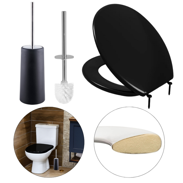 Assento Vaso Sanitário Almofadado Slim Preto + Escova Sanitár