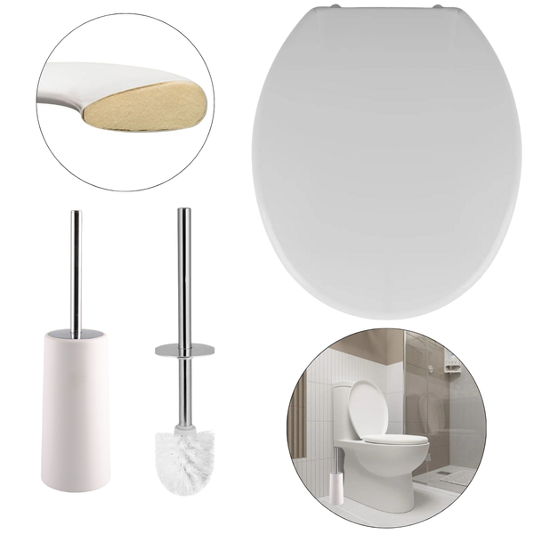 Assento Vaso Sanitário Oval Almofadado Branco + Escova Sanitá
