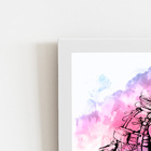 Astronauta Azul E Rosa Arte Quadro Moldura Branca 60x40cm