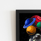 Astronauta Balanço Planetas Quadro Moldura Preta 60x40cm