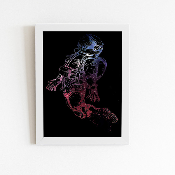 Astronauta Colorido Arte Quadro Moldura Branca 60x40cm
