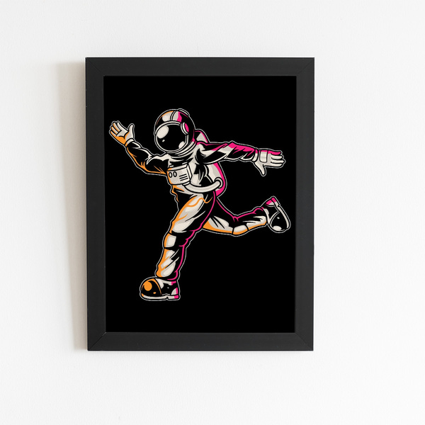 Astronauta Dançando Desenho Quadro Moldura Preta 60x40cm