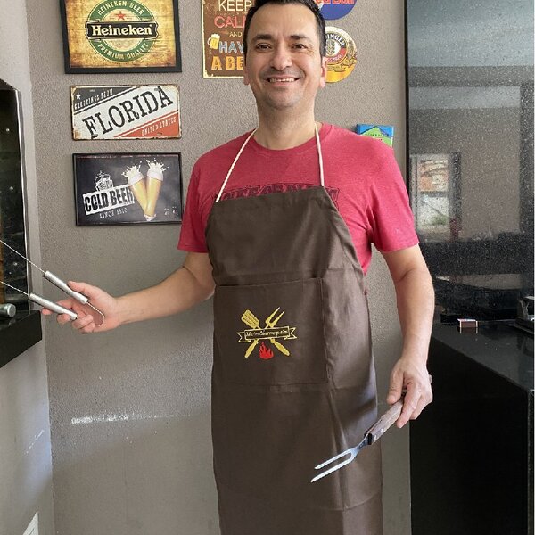 Avental Churrasqueiro Com Bolso Bordado Mestre Churrasqueiro