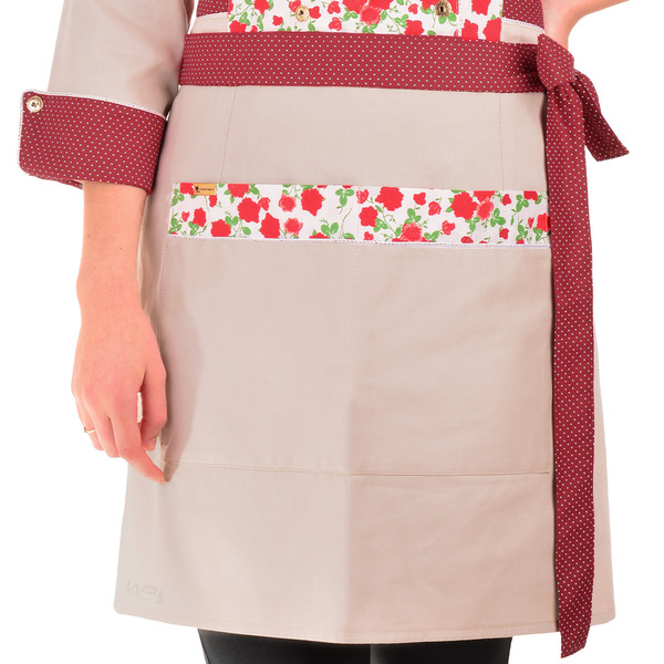 Avental Feminino Chef De Cozinha Saia Com Laço Bege Floral  -