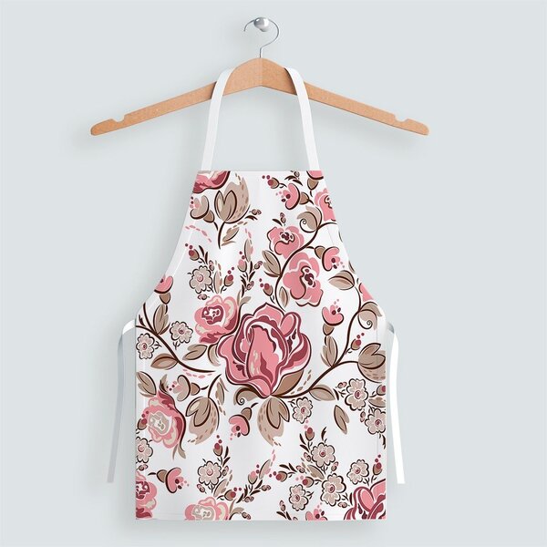 Avental Oxford Com Regulador De Altura Branco Floral Rosa