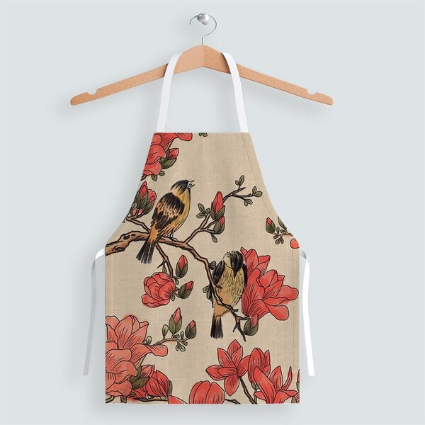 Avental Oxford Com Regulador De Altura Pássaros Bege