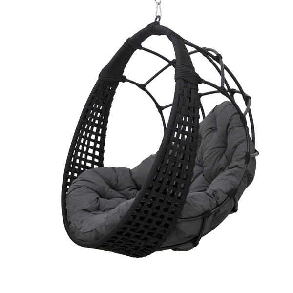 Balanço Ninho Suspenso + Mola E Mosquetão Corda Náutica Preta