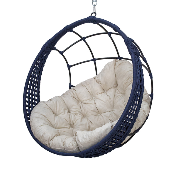 Balanço Ninho Suspenso Corda Náutica Azul Almofada Impermeáve