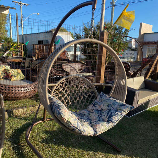 Balanço Rede Elo Em Corda Náutica - Tecido Vinales Azul