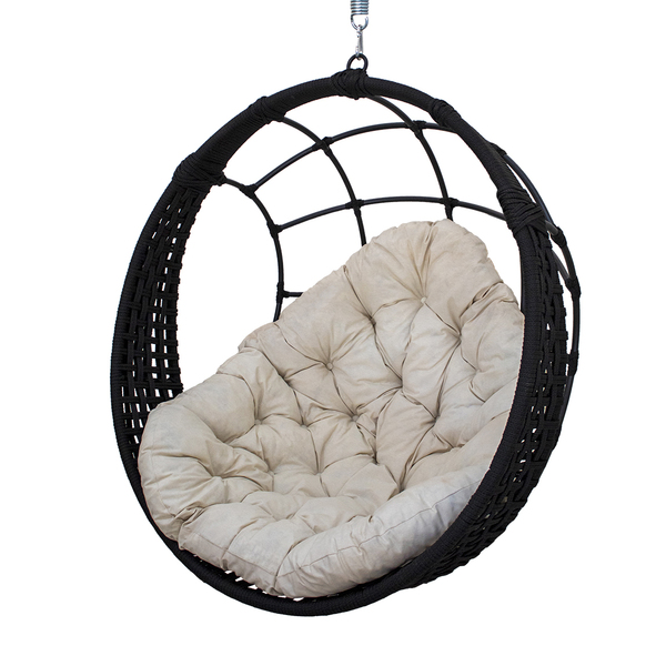 Balanço Suspenso Ninho Corda Náutica Preta Almofada Impermeáv