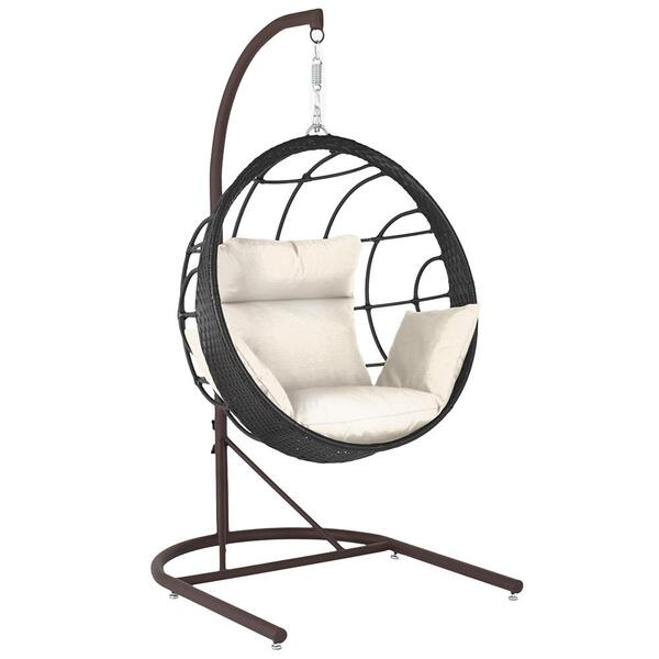 Balanço Suspenso Ninho Em Aluminie Fibra Preta E Suporte De B