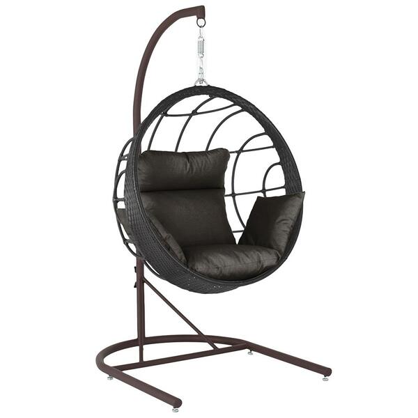 Balanço Suspenso Ninho Em Aluminie Fibra Preta E Suporte De B