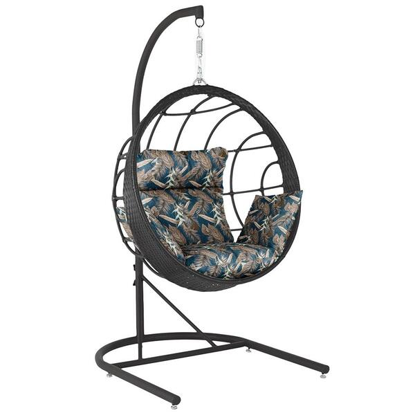 Balanço Suspenso Ninho Em Aluminie Fibra Preta E Suporte De B