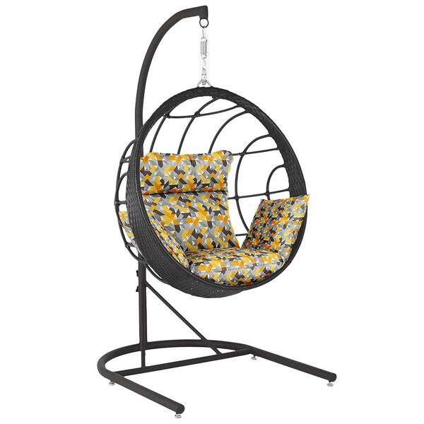 Balanço Suspenso Ninho Em Aluminie Fibra Preta E Suporte De B