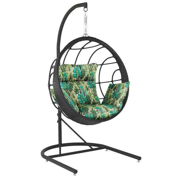 Balanço Suspenso Ninho Em Aluminie Fibra Preta E Suporte De B