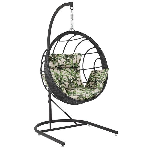 Balanço Suspenso Ninho Em Aluminie Fibra Preta E Suporte De B