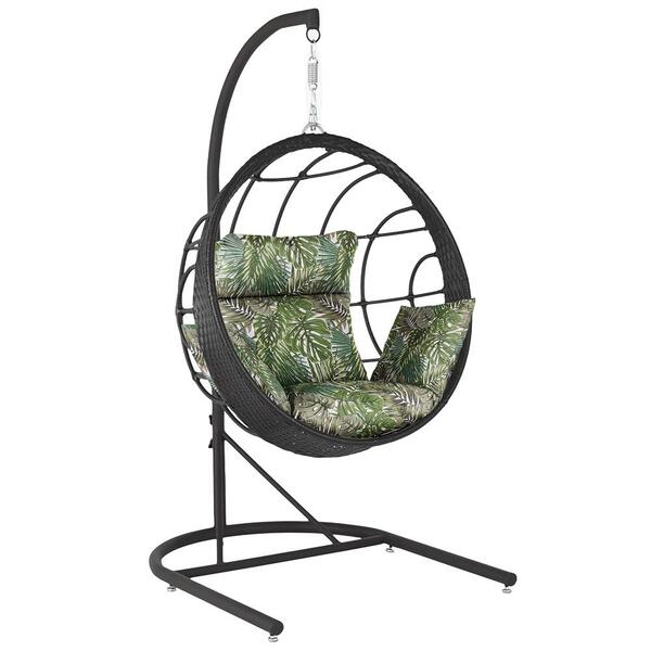 Balanço Suspenso Ninho Em Aluminie Fibra Preta E Suporte De B