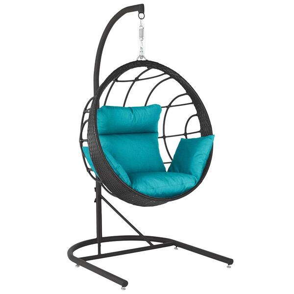 Balanço Suspenso Ninho Em Aluminie Fibra Preta E Suporte De B