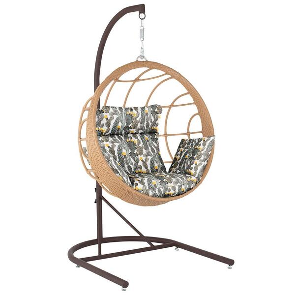 Balanço Suspenso Ninho Em Aluminie Fibra Ráfia E Suporte De B