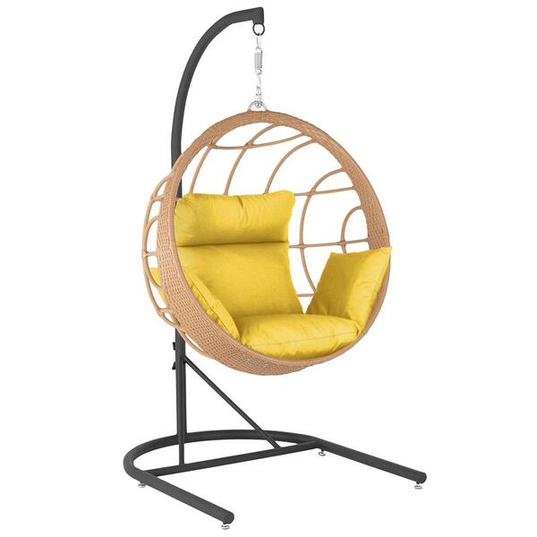 Balanço Suspenso Ninho Em Aluminie Fibra Ráfia E Suporte De B