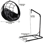 Balanço Suspenso Ninho - Preto, Almofada Cinza Impermeável, M