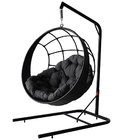 Balanço Suspenso Ninho Preto, Fibra Sintética + Almofada Cinz