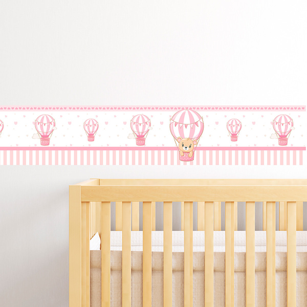 Balão Ursinho Rosa Adesivo De Parede Infantil Faixa Border