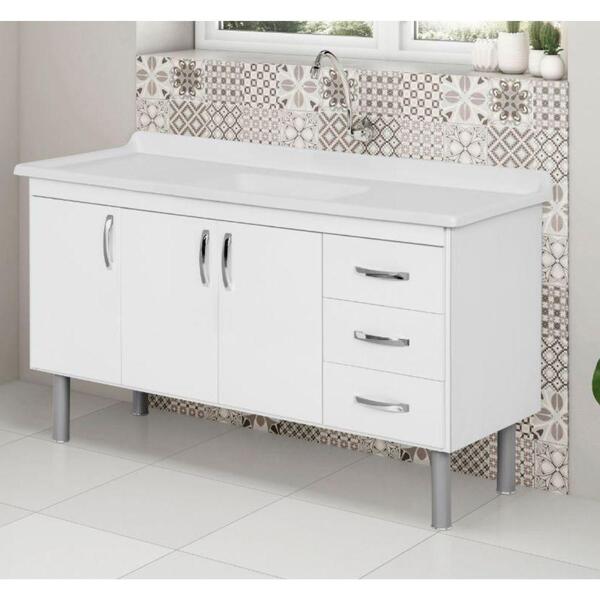 Balcão 1,50m 3 Portas E 3 Gavetas Toquio Rorato Branco