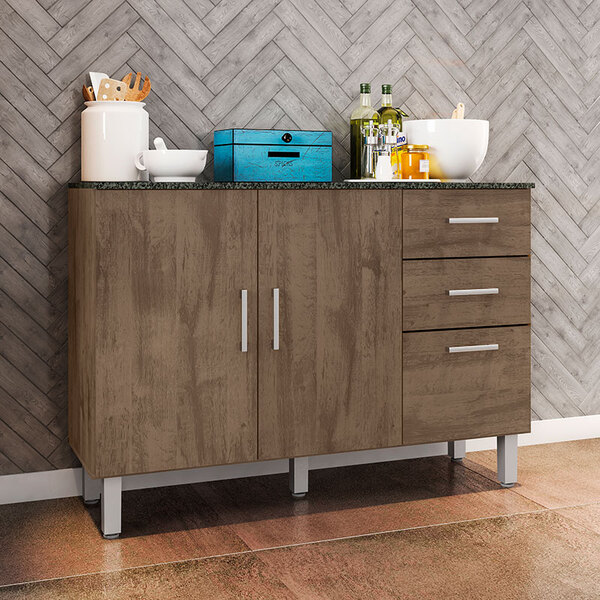 Balcão 120cm 3 Portas 2 Gavetas C/ Tampo Suíça - Poliman - De