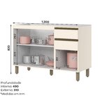 Balcão 120cm 3 Portas 2 Gavetas Com Tampo 100% Mdf Aurora Esp