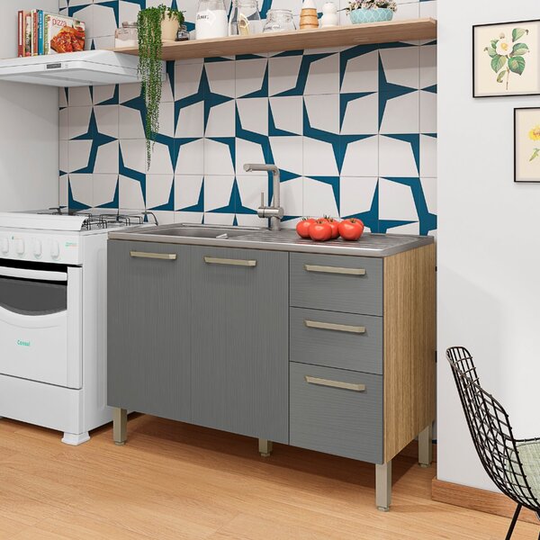 Balcão 120cm 3 Portas 2 Gavetas Versalhes Freijó/gris