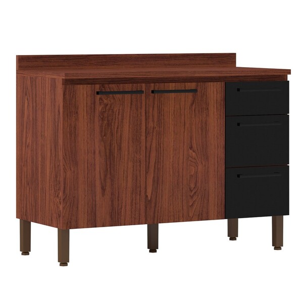 Balcão 120cm Com Tampo 2 Portas 3 Gavetas Viv Concept 947 Nog