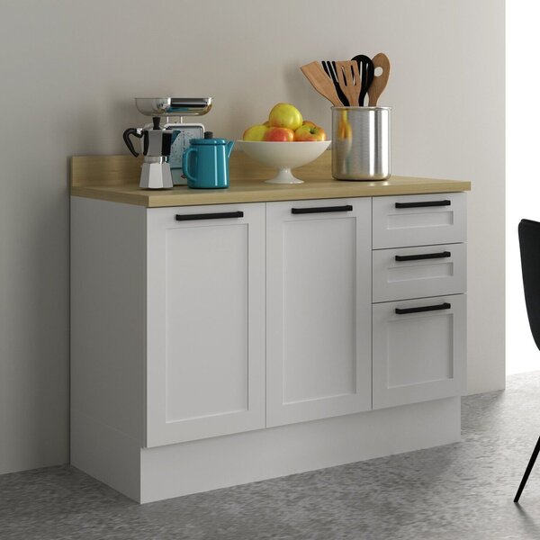 Balcão 120cm Em Mdf Com Tampo Rodapé 2 Portas 3 Gavetas E Div